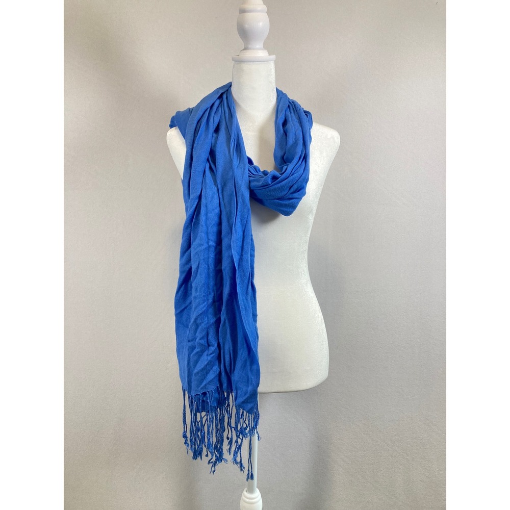 Boho Chic Costal Grandma Women Blueโ Fringe Trim Lightweight Pashmina Scarf Wrap
